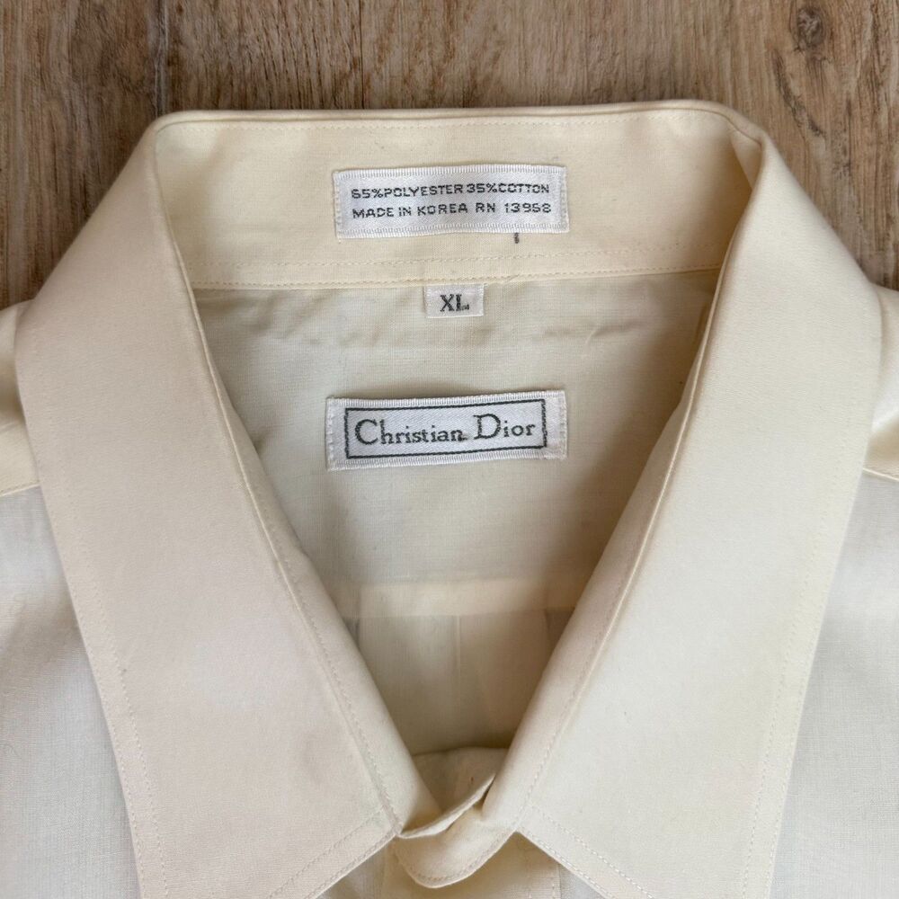 Vintage 80s Christian Dior Short Sleeve Button Shirt Cream XL Made in Korea - Picture 3 of 5